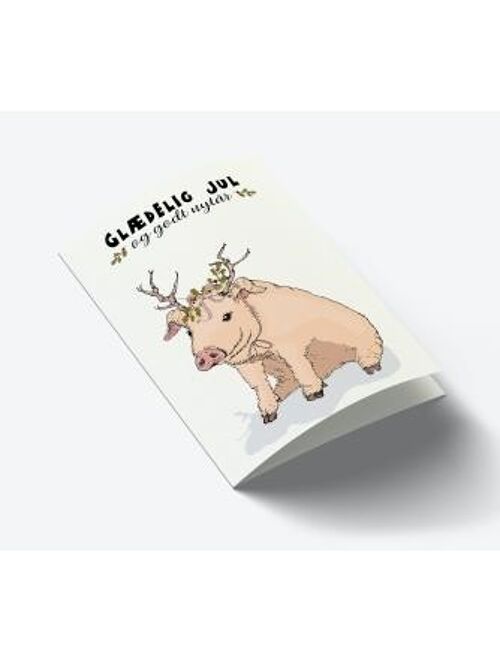 Christmas pig with antlers A7 card