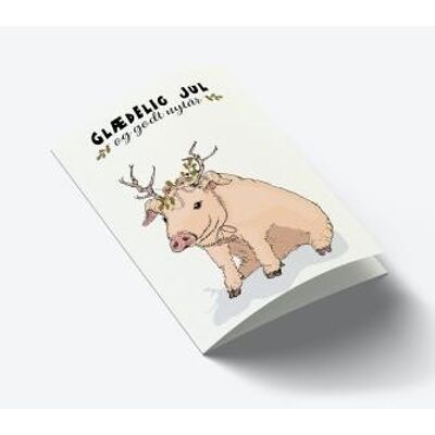 Christmas pig with antlers A7 card