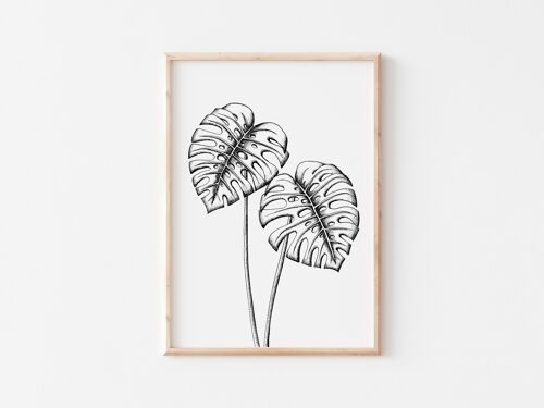 Black and White Monstera Print A5