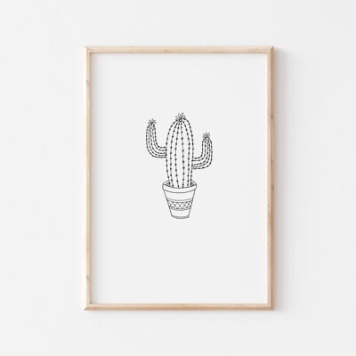 Black and White Cactus Print A4