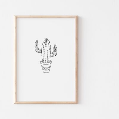 Impresión de cactus en blanco y negro A4
