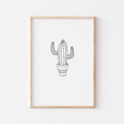 Black and White Cactus Print A5