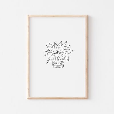 Black and White Succulent Print A4