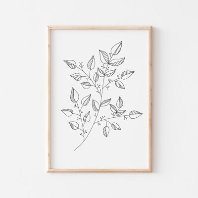 Black and White Abstract Leaves Print A5