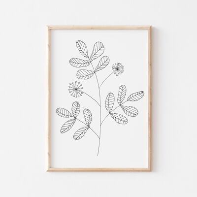 Black and White Abstract Branch Print A5