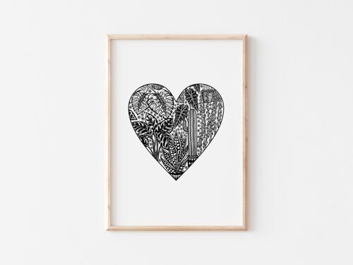 Black and White Houseplant Heart Print A4