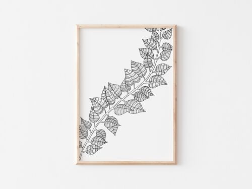 Black and White Leaf Chain Print A4