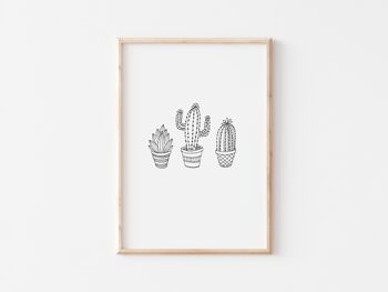 Impression de cactus noir et blanc A4