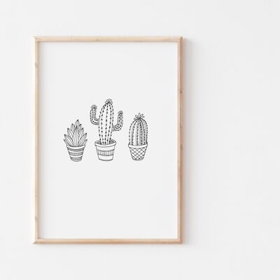 Impresión de cactus en blanco y negro A5