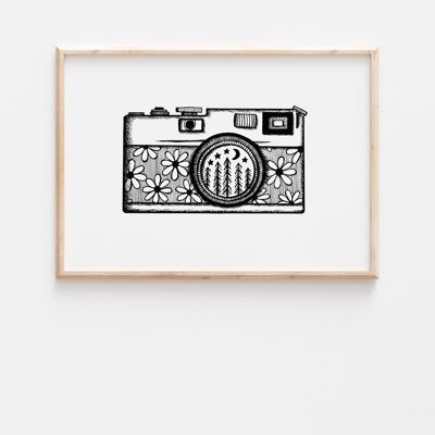 Black and White Camera Print A4