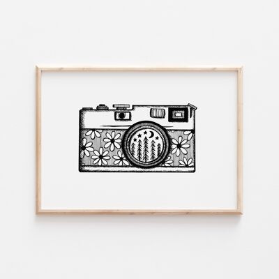 Black and White Camera Print A5