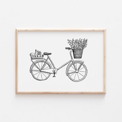 Black and White Bicycle Print A4