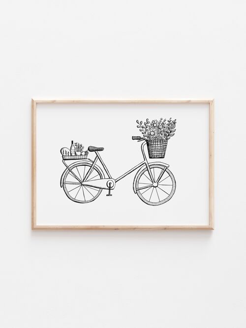 Black and White Bicycle Print A5