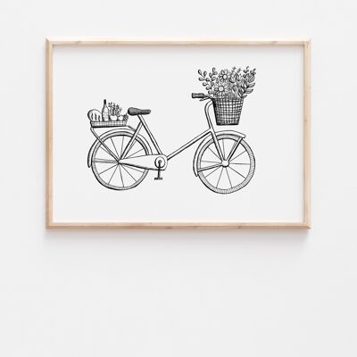Black and White Bicycle Print A5