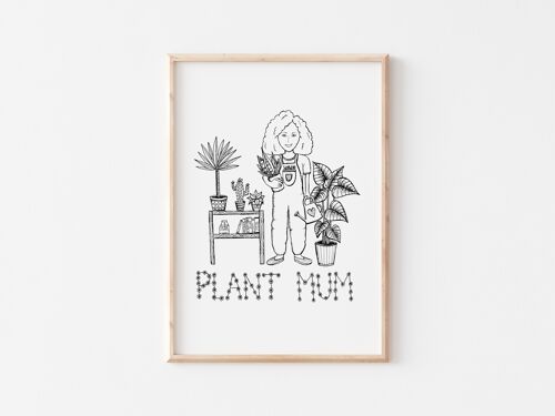Black and White Plant Mum Print A4
