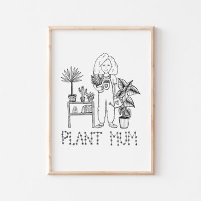 Impresión de mamá de plantas en blanco y negro A4