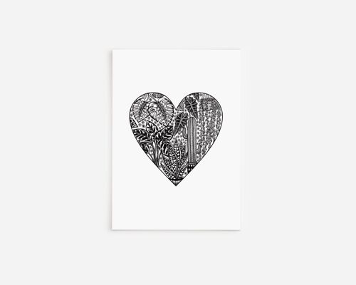 Black and White Houseplant Heart Greetings Card A5