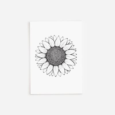 Carte de voeux Tournesol noir et blanc A5