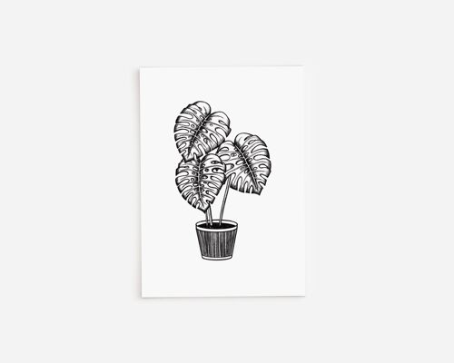 Black and White Monstera Greetings Card A5