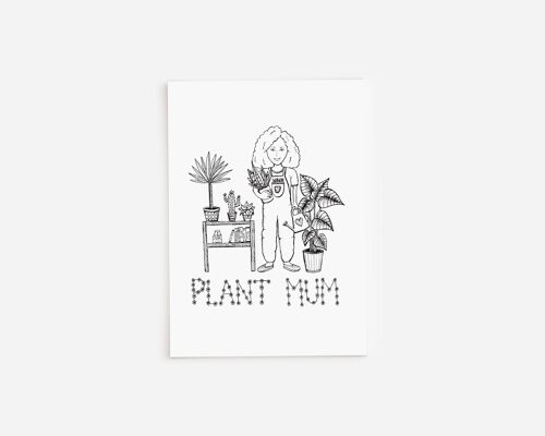 Black and White Plant Mum Greetings Card A5