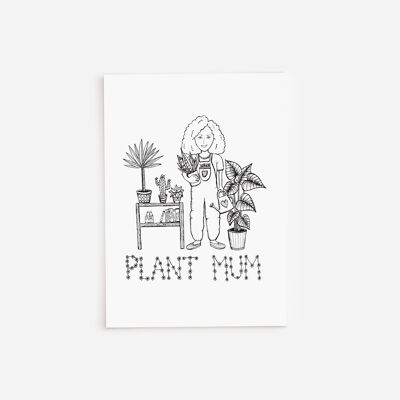 Tarjeta de felicitación de mamá de plantas en blanco y negro A5