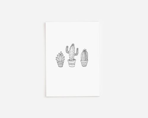 Black and White Cacti Greetings Card A5