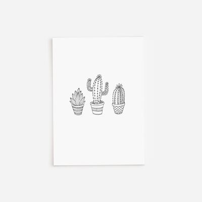 Black and White Cacti Greetings Card A5