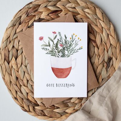 Folding card "Get well soon, terracotta cup" | recovery