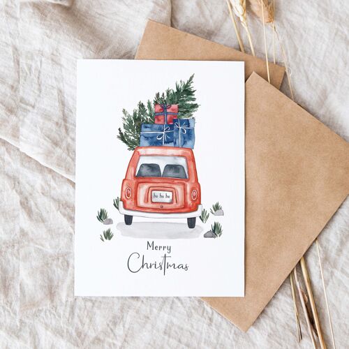 Faltkarte "Weihnachtskarte Auto mit Geschenken"