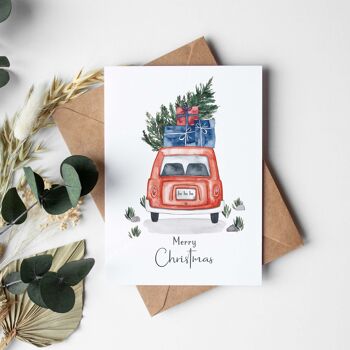 Carte pliée "Carte de Noël voiture avec cadeaux" 3