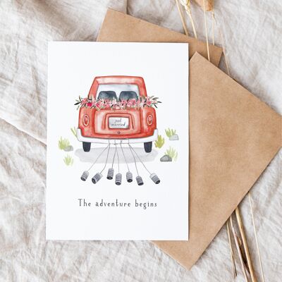 Folding card "Wedding car" | wedding | different colors - red