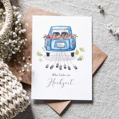 Folding card "Wedding car" | Happy Wedding | different colors - blue