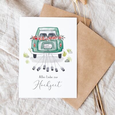 Carte pliante "Voiture de mariage" | Joyeux mariage | différentes couleurs - vert