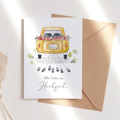 Folding card "Wedding car" | Happy Wedding | different colors - yellow