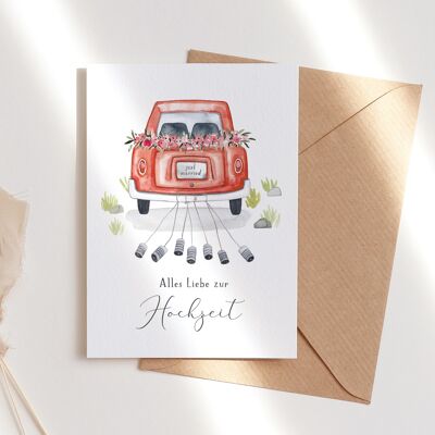 Folding card "Wedding car" | Happy Wedding | different colors - red