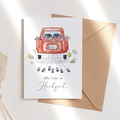 Carte pliante "Voiture de mariage" | Joyeux mariage | différentes couleurs - rouge