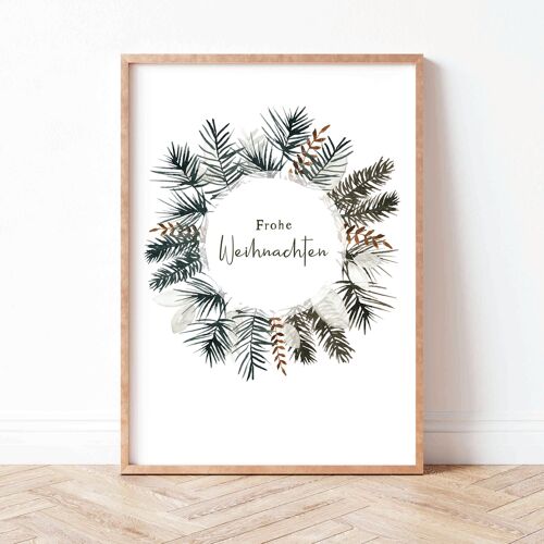 Kunstdruck "Weihnachtskranz Aquarell" | verschiedene Größen - A5 - Frohe Weihnachten