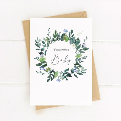 Folded card "Wreath of Leaves Welcome Baby" | birth