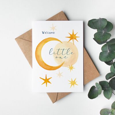 Tarjeta doblada "tarjeta de nacimiento sol, luna y estrellas" | nacimiento