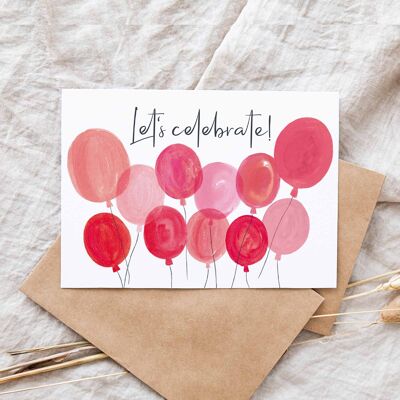 Tarjeta plegable "Celebremos globos rosa" | fecha de cumpleaños