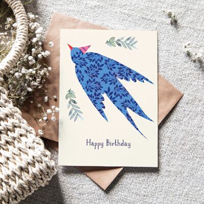 Folded card "Happy Birthday Swallow" | date of birth