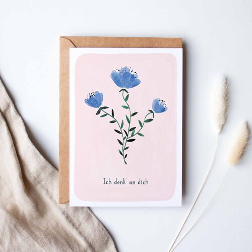 Faltkarte "Ich denk' an dich blaue Blüten"