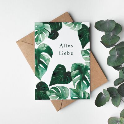 Tarjeta plegable "Love Monstera Leaves"