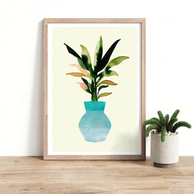 Kunstdruck "Palme in Vase blau"