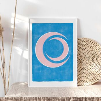 Impression d'art "Lune abstraite bleu rose" | abstrait | A4 1