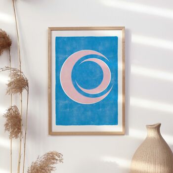 Impression d'art "Lune abstraite bleu rose" | abstrait | A4 4