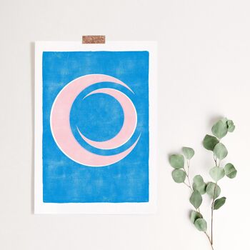 Impression d'art "Lune abstraite bleu rose" | abstrait | A4 7