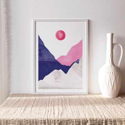Art print "Mountains pink blue" - A5