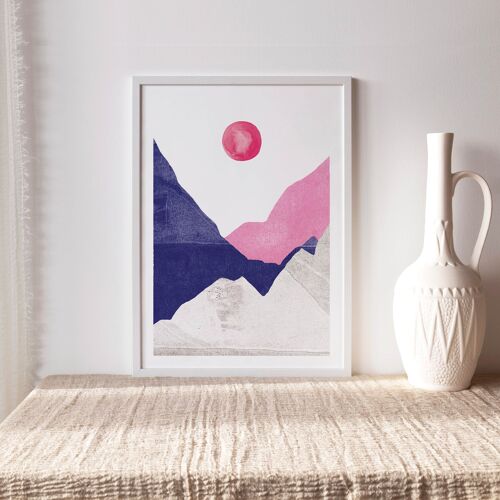 Kunstdruck "Berge rosa blau" - A4