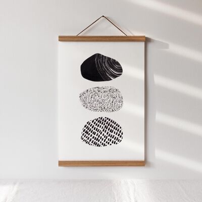 Impresión de arte abstracto en blanco y negro de Stacked Rocks - A5